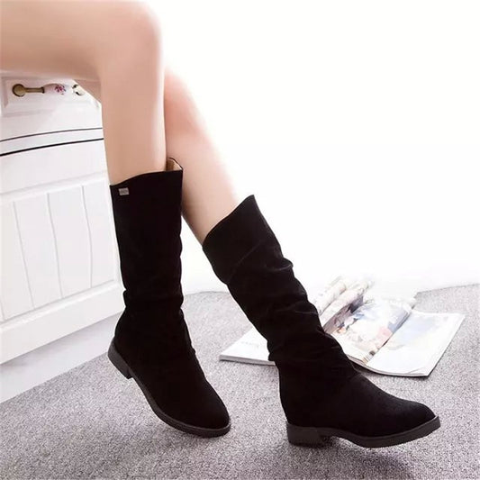 Women's Long Winter High Leg Flat Round Boots