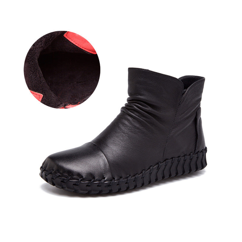 Women's Layer Soft Cowhide Comfortable Bottom Short Fashion Women's Leather Boots