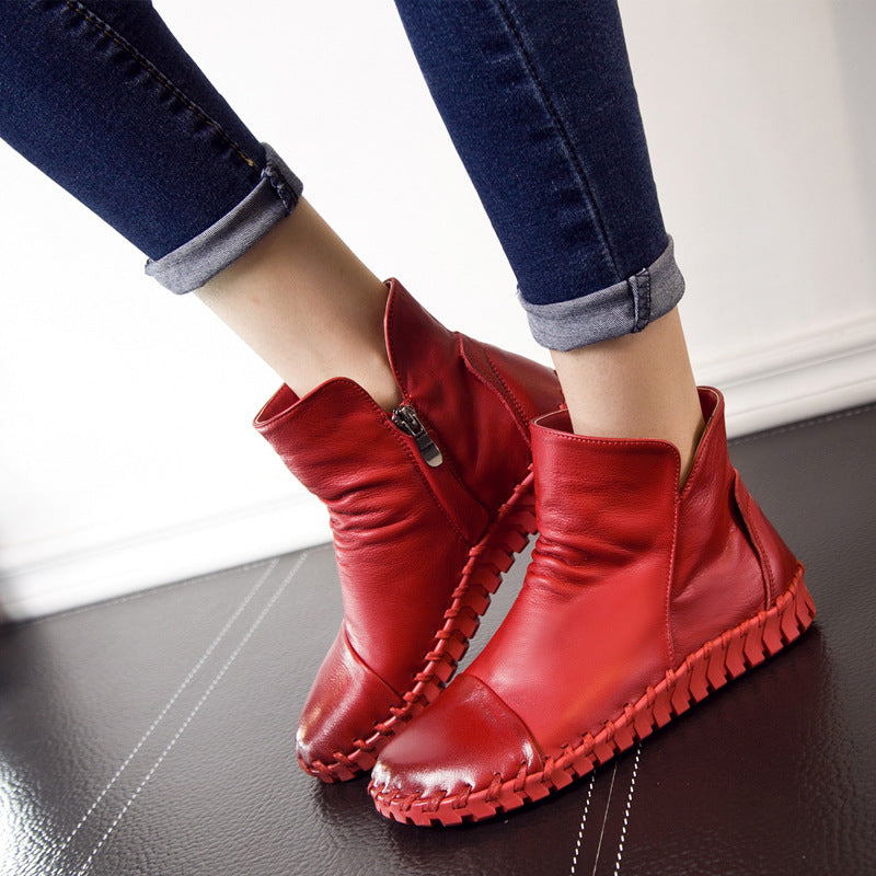 Women's Layer Soft Cowhide Comfortable Bottom Short Fashion Women's Leather Boots