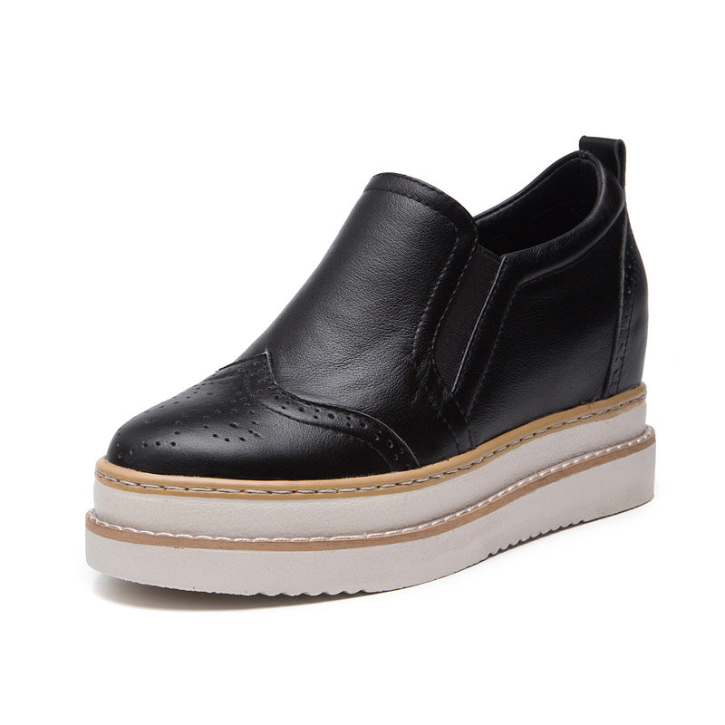 Women's Height Increasing Insole Genuine Brogue Platform Women's Shoes