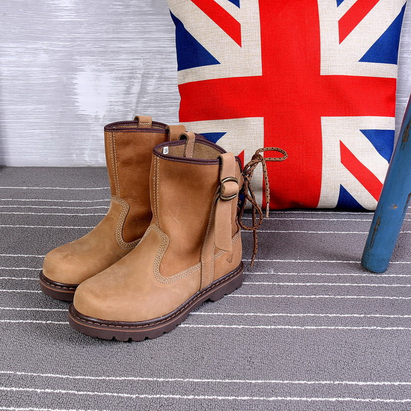 Women's & Men's Short Martin Trendy Knight Cowhide Mongolian Riding Outdoor British Women's Leather Boots
