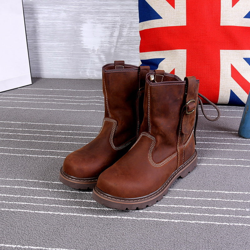 Women's & Men's Short Martin Trendy Knight Cowhide Mongolian Riding Outdoor British Women's Leather Boots