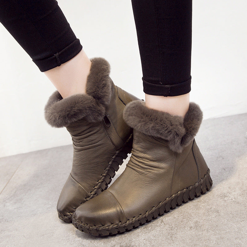 Women's First Layer Cowhide Cotton Rex Rabbit Women's Shoes