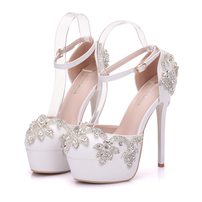 Women's Rhinestone Wedding White Pumps Plus Size High Women's Shoes