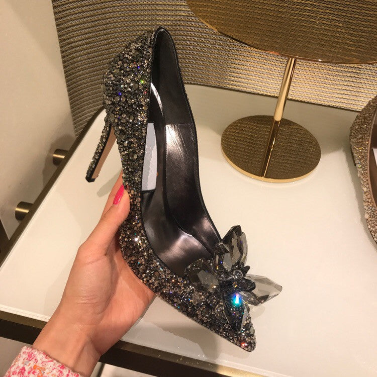 Women's High Cinderella Crystal Stiletto Sexy Pumps Bridesmaid Women's Fashion Shoes