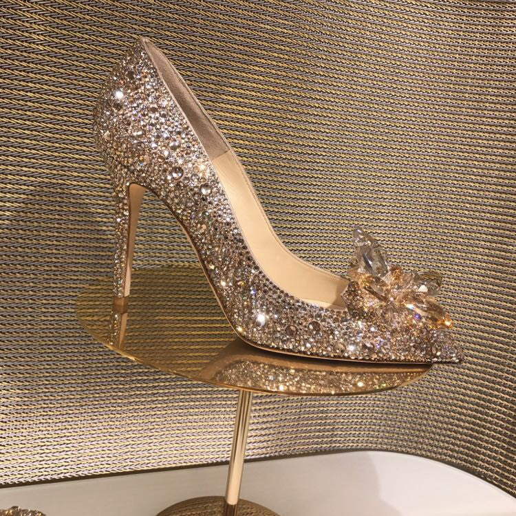 Women's High Cinderella Crystal Stiletto Sexy Pumps Bridesmaid Women's Fashion Shoes