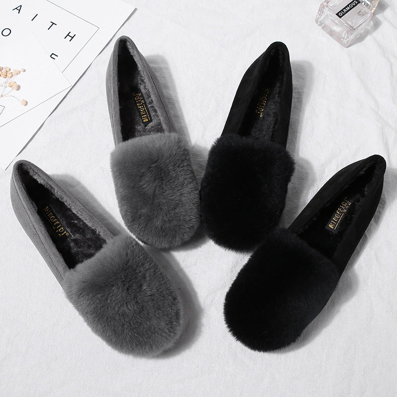 Women's Fluffy Korean Plush Flat Warm Plus Casual Shoes