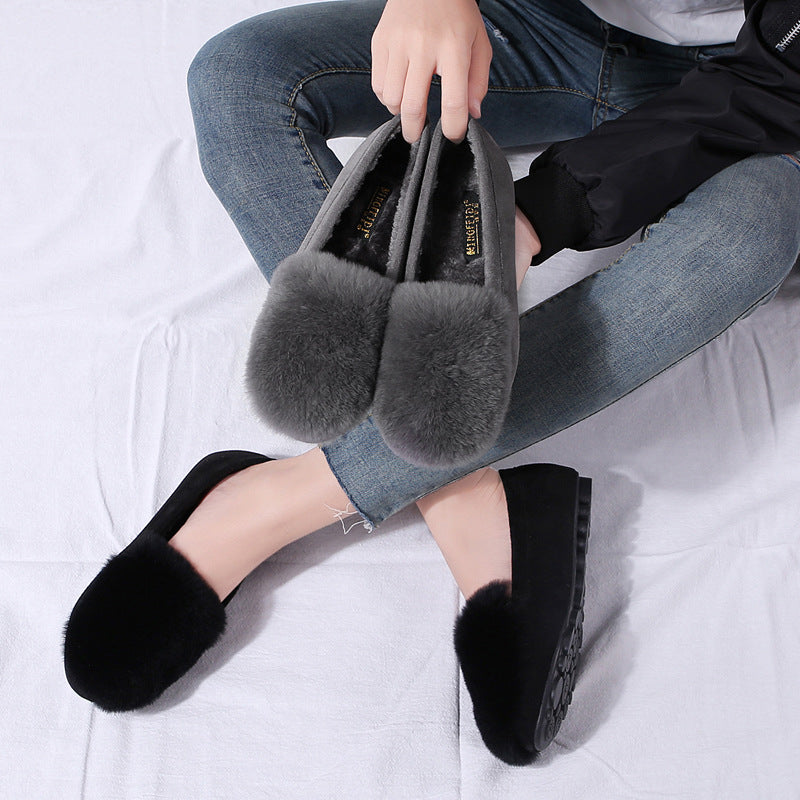 Women's Fluffy Korean Plush Flat Warm Plus Casual Shoes