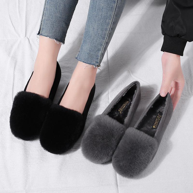 Women's Fluffy Korean Plush Flat Warm Plus Casual Shoes