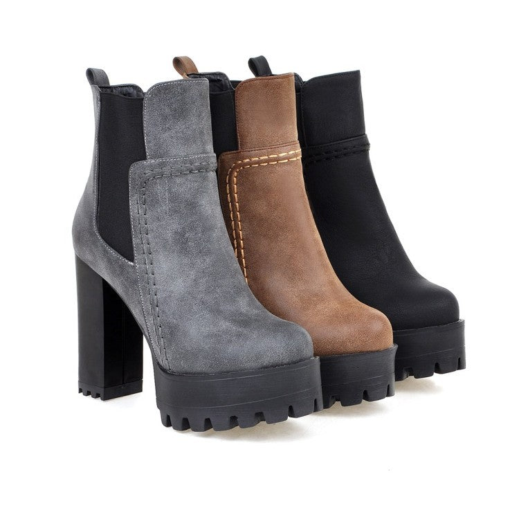 Women's Fashion Short Thick Super High Large Women's Leather Boots