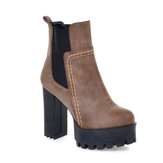 Women's Fashion Short Thick Super High Large Women's Leather Boots