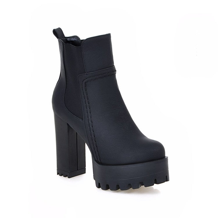 Women's Fashion Short Thick Super High Large Women's Leather Boots