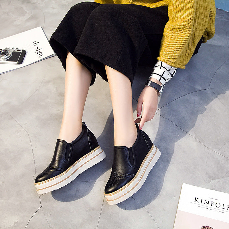 Women's Height Increasing Insole Genuine Brogue Platform Women's Shoes