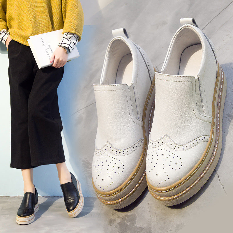 Women's Height Increasing Insole Genuine Brogue Platform Women's Shoes