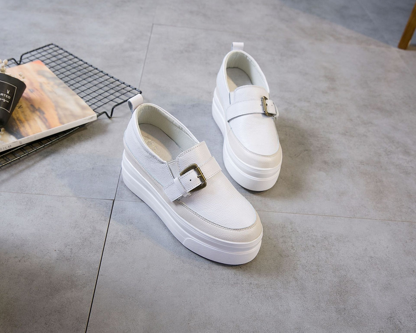 Women's Increasing Insole Genuine Spring Thick Bottom Buckle Small Women's Casual Shoes