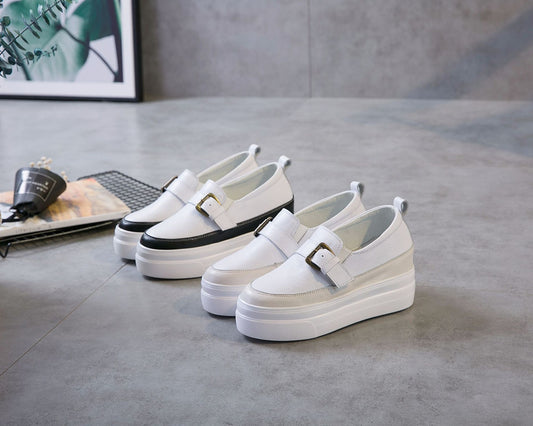Women's Increasing Insole Genuine Spring Thick Bottom Buckle Small Women's Casual Shoes
