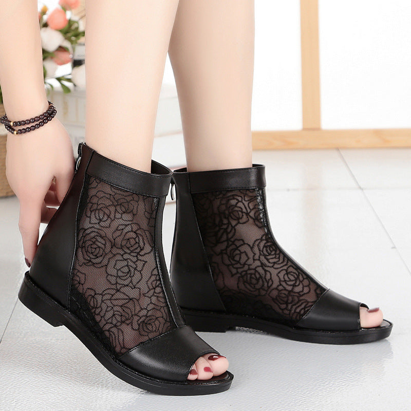 Women's Thick Peep Toe Mesh Height Increasing Women's Shoes