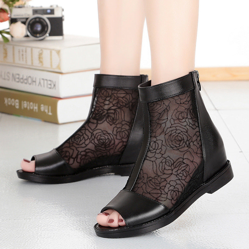Women's Thick Peep Toe Mesh Height Increasing Women's Shoes