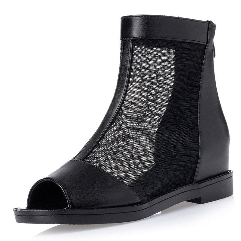 Women's Thick Peep Toe Mesh Height Increasing Women's Shoes