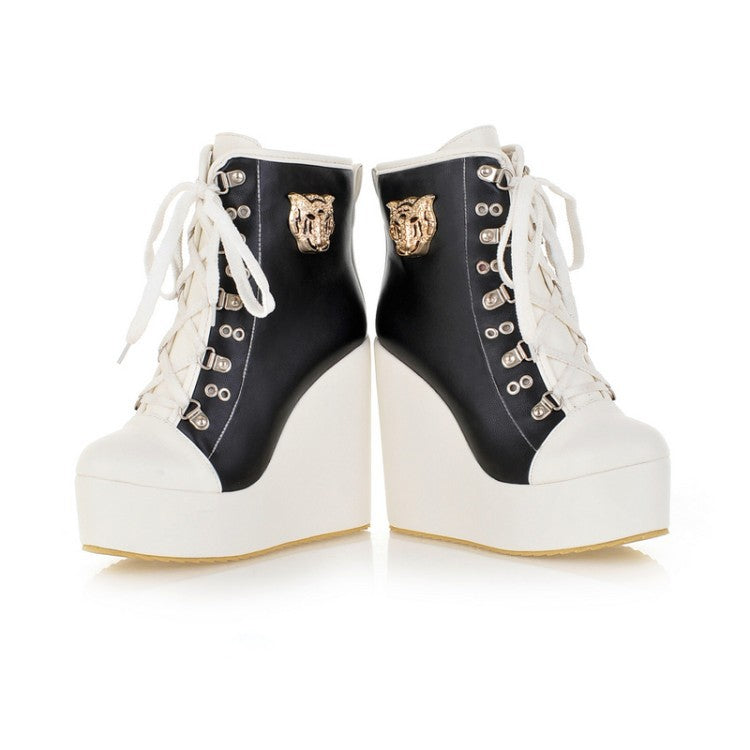 Women's Short Lace Up Female Customized Large Women's Leather Boots