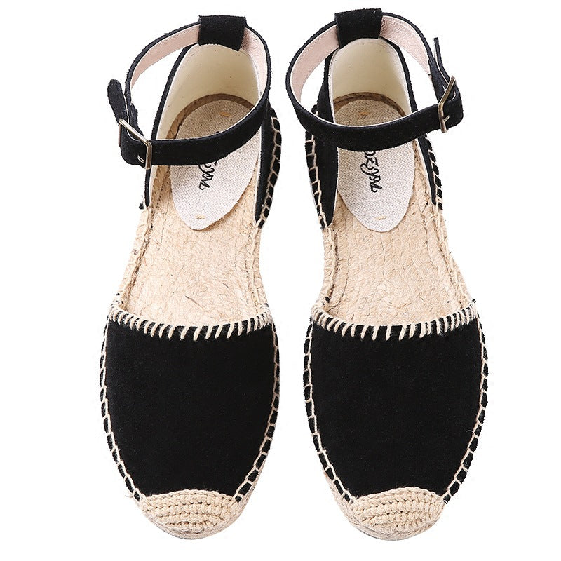 Women's Flat Color Matching Linen Sole Round Sandals
