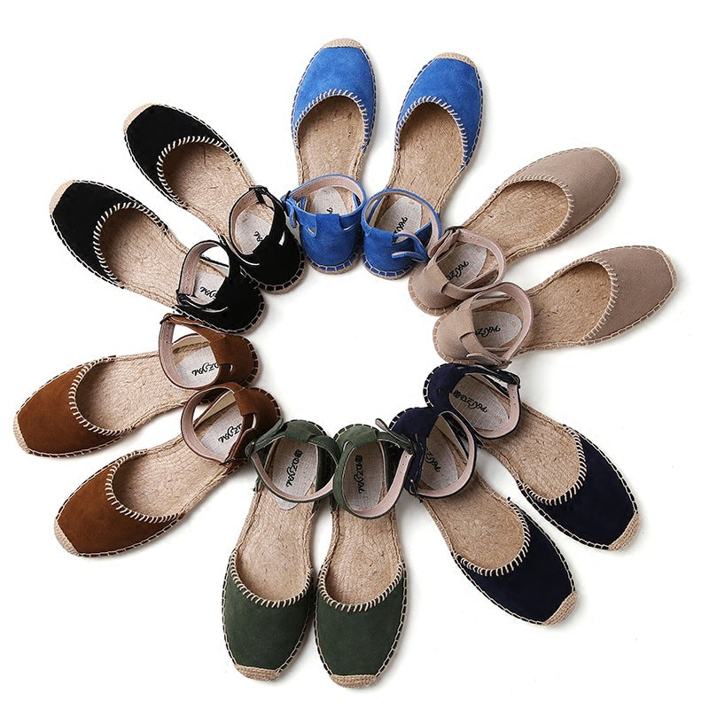Women's Flat Color Matching Linen Sole Round Sandals