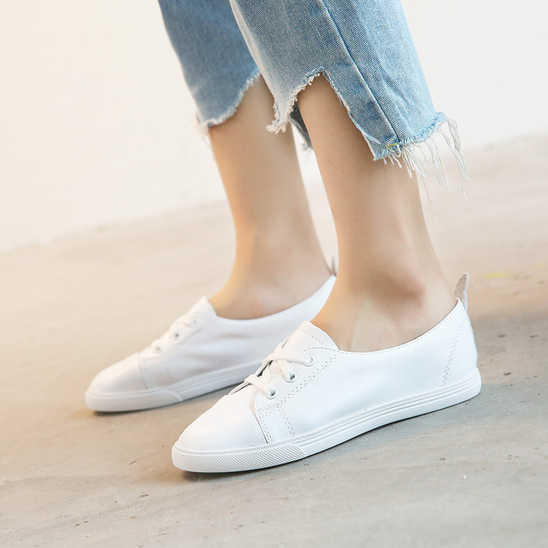 Women's First Layer Cowhide Comfortable White Match Women's Casual Shoes