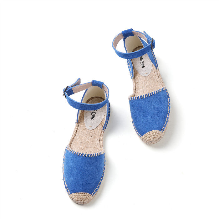 Women's Flat Color Matching Linen Sole Round Sandals