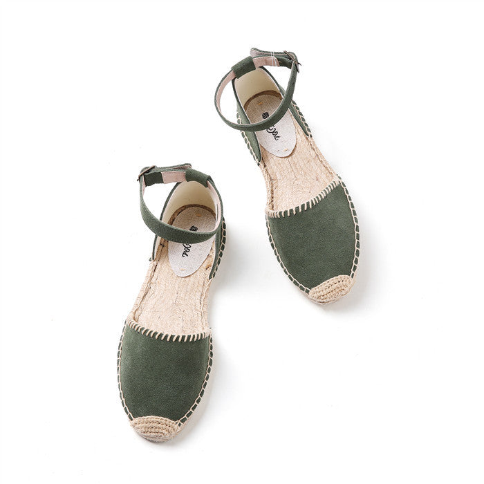Women's Flat Color Matching Linen Sole Round Sandals