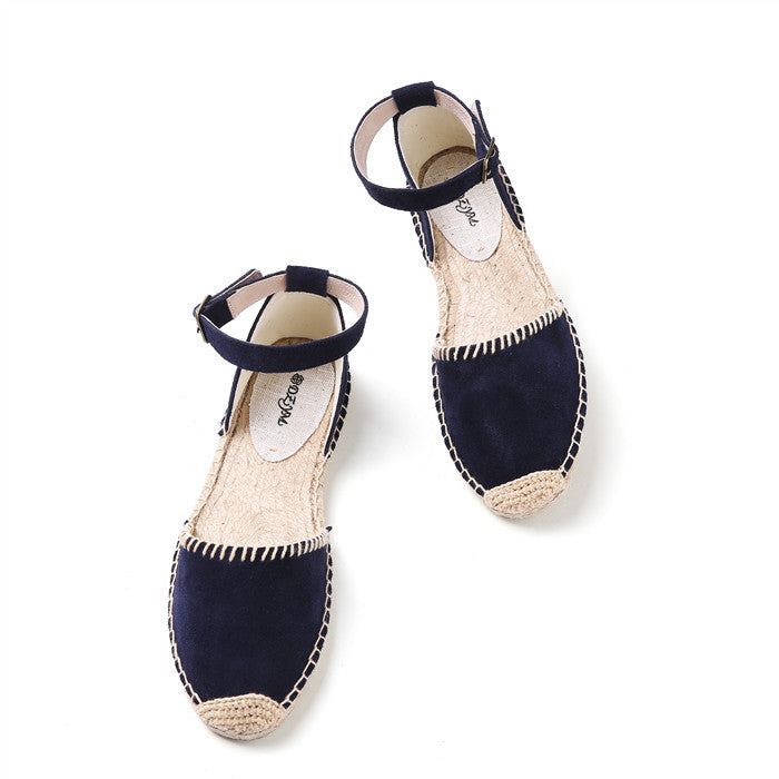 Women's Flat Color Matching Linen Sole Round Sandals