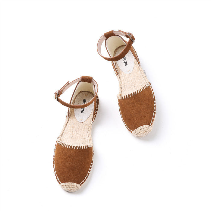 Women's Flat Color Matching Linen Sole Round Sandals