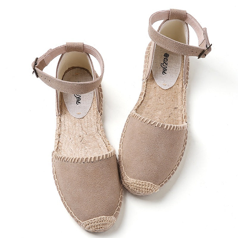 Women's Flat Color Matching Linen Sole Round Sandals