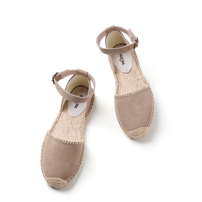 Women's Flat Color Matching Linen Sole Round Sandals