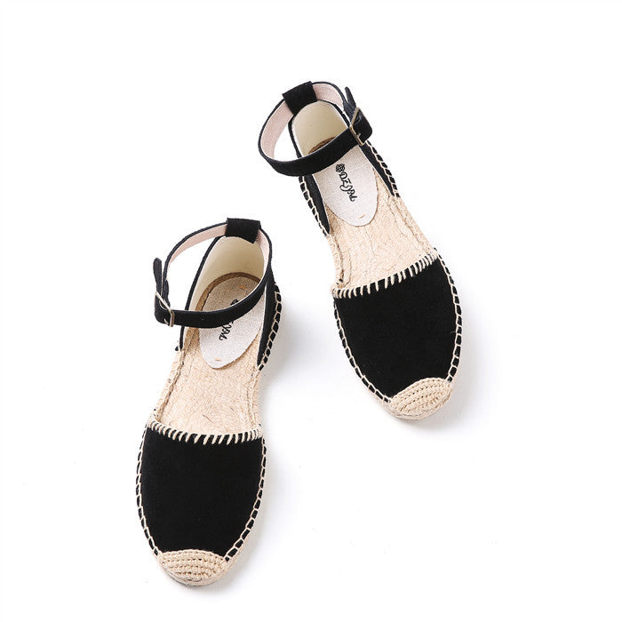 Women's Flat Color Matching Linen Sole Round Sandals