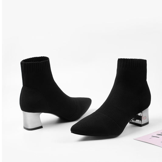 Women's Fashion Short Knitted Metal Stretch Boots