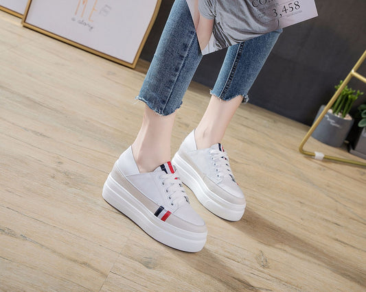 Women's Platform White Height Increasing Korean Style Genuine Women's Casual Shoes
