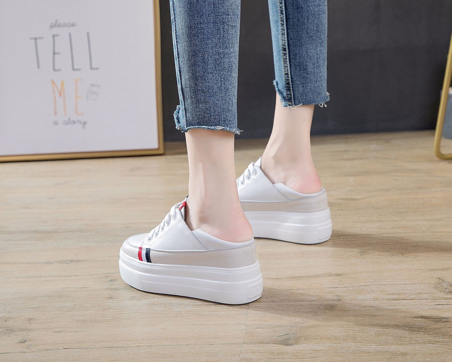 Women's Platform White Height Increasing Korean Style Genuine Women's Casual Shoes
