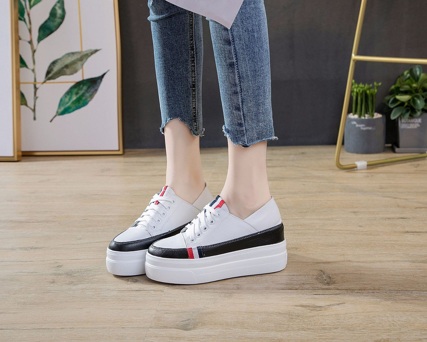 Women's Platform White Height Increasing Korean Style Genuine Women's Casual Shoes