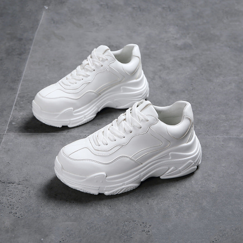 Women's Korean Height Increasing Insole Dad Platform White Women's Sports Shoes