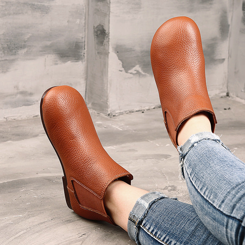 Women's Handmade Genuine Ankle Flat Artistic Vintage Fleece-lined Female Mori Round Women's Leather Boots