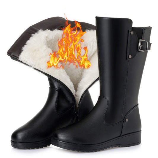 Women's Winter Fleece-lined Thickened Chunky Middle High Long Tube Mother Women's Shoes