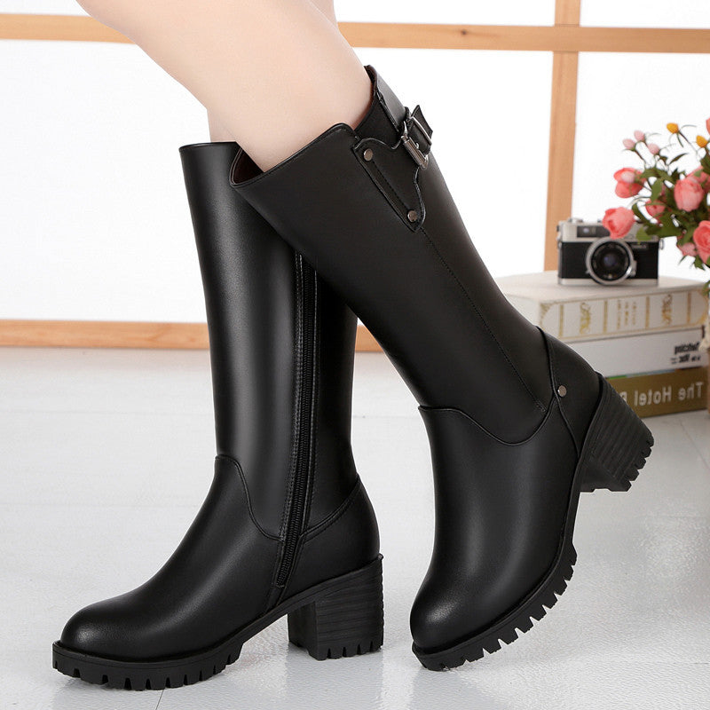 Women's Winter Fleece-lined Thickened Chunky Middle High Long Tube Mother Women's Shoes