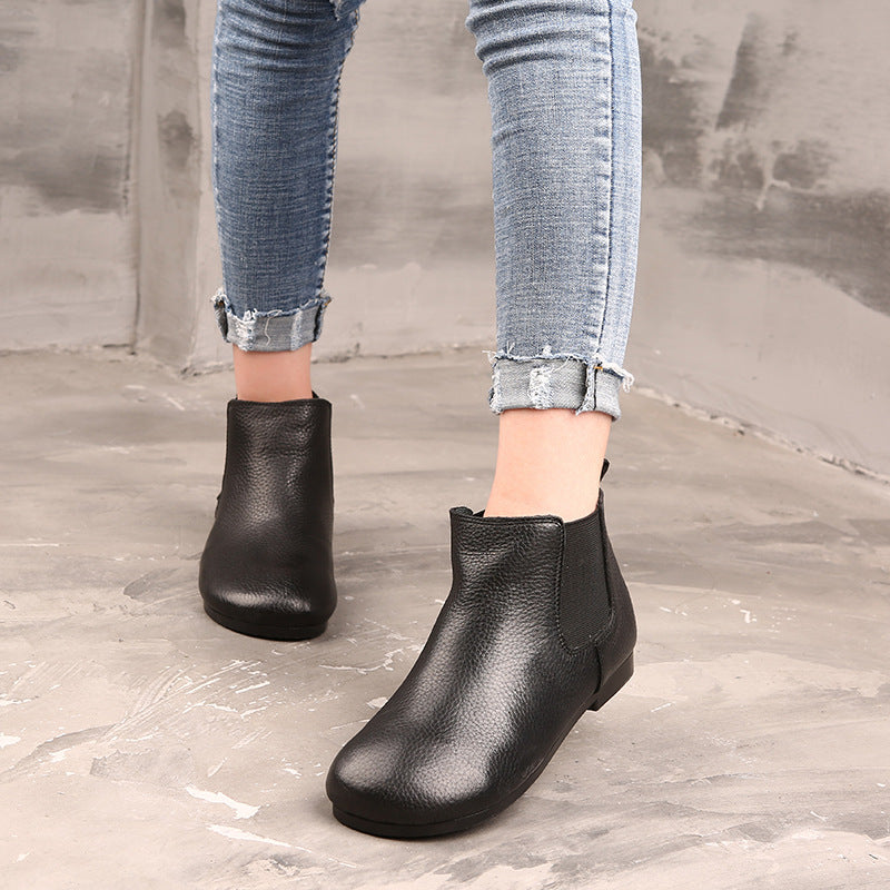 Women's Handmade Genuine Ankle Flat Artistic Vintage Fleece-lined Female Mori Round Women's Leather Boots