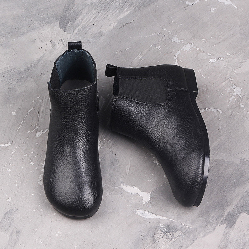 Women's Handmade Genuine Ankle Flat Artistic Vintage Fleece-lined Female Mori Round Women's Leather Boots