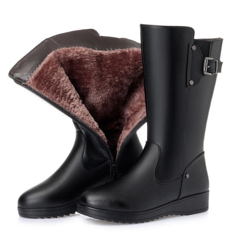 Women's Winter Fleece-lined Thickened Chunky Middle High Long Tube Mother Women's Shoes