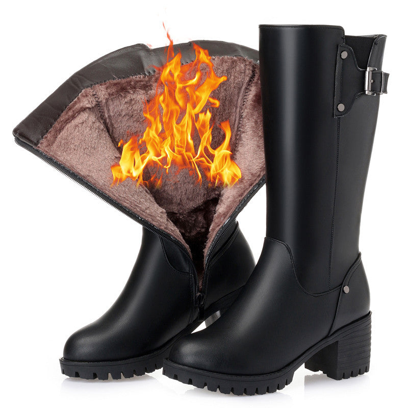 Women's Winter Fleece-lined Thickened Chunky Middle High Long Tube Mother Women's Shoes