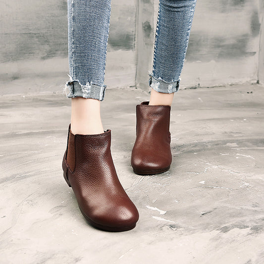 Women's Handmade Genuine Ankle Flat Artistic Vintage Fleece-lined Female Mori Round Women's Leather Boots
