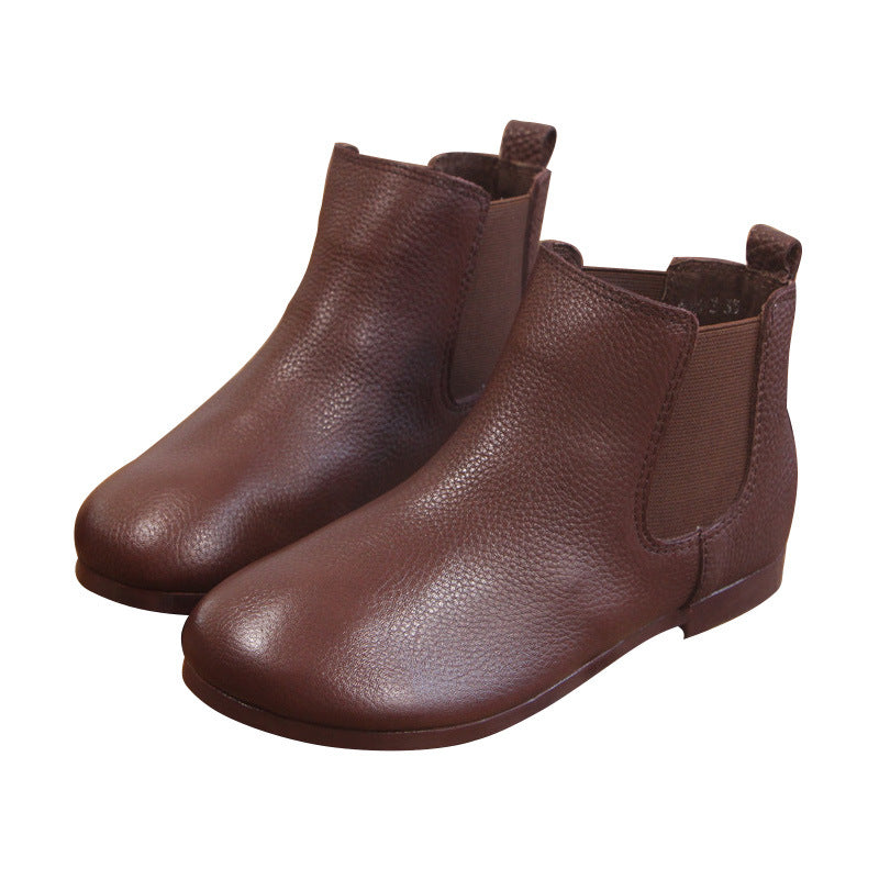 Women's Handmade Genuine Ankle Flat Artistic Vintage Fleece-lined Female Mori Round Women's Leather Boots
