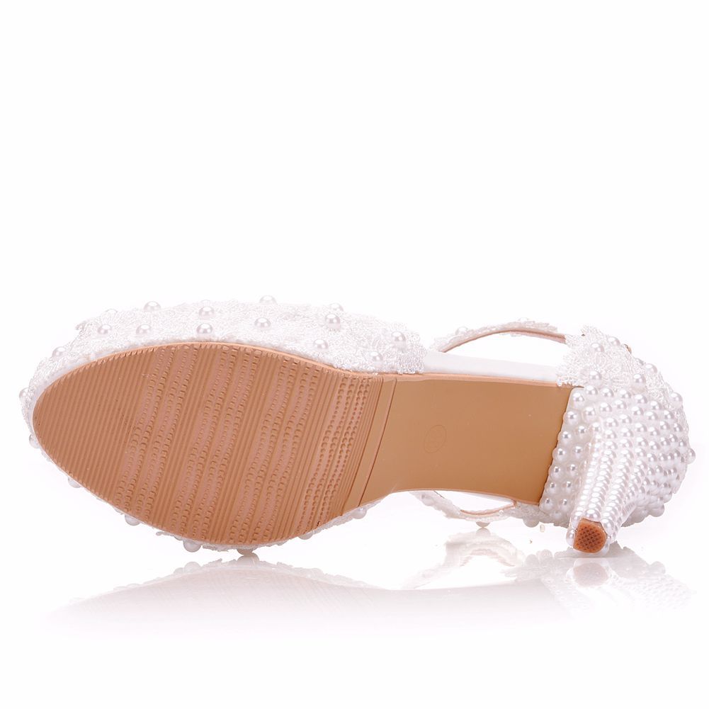 Waterproof Platform Stiletto White Lace Wedding Sandals