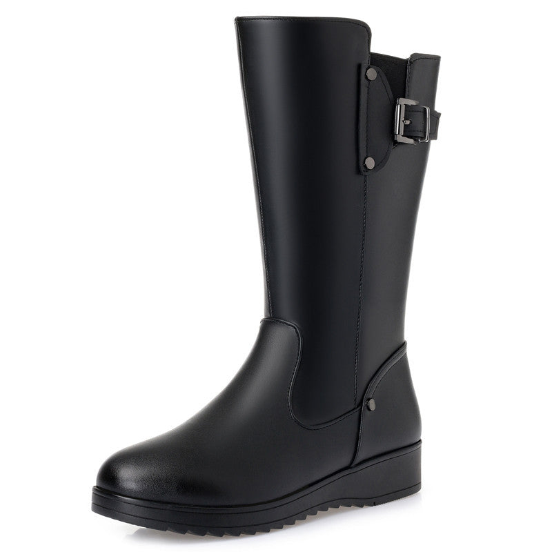 Women's Winter Fleece-lined Thickened Chunky Middle High Long Tube Mother Women's Shoes